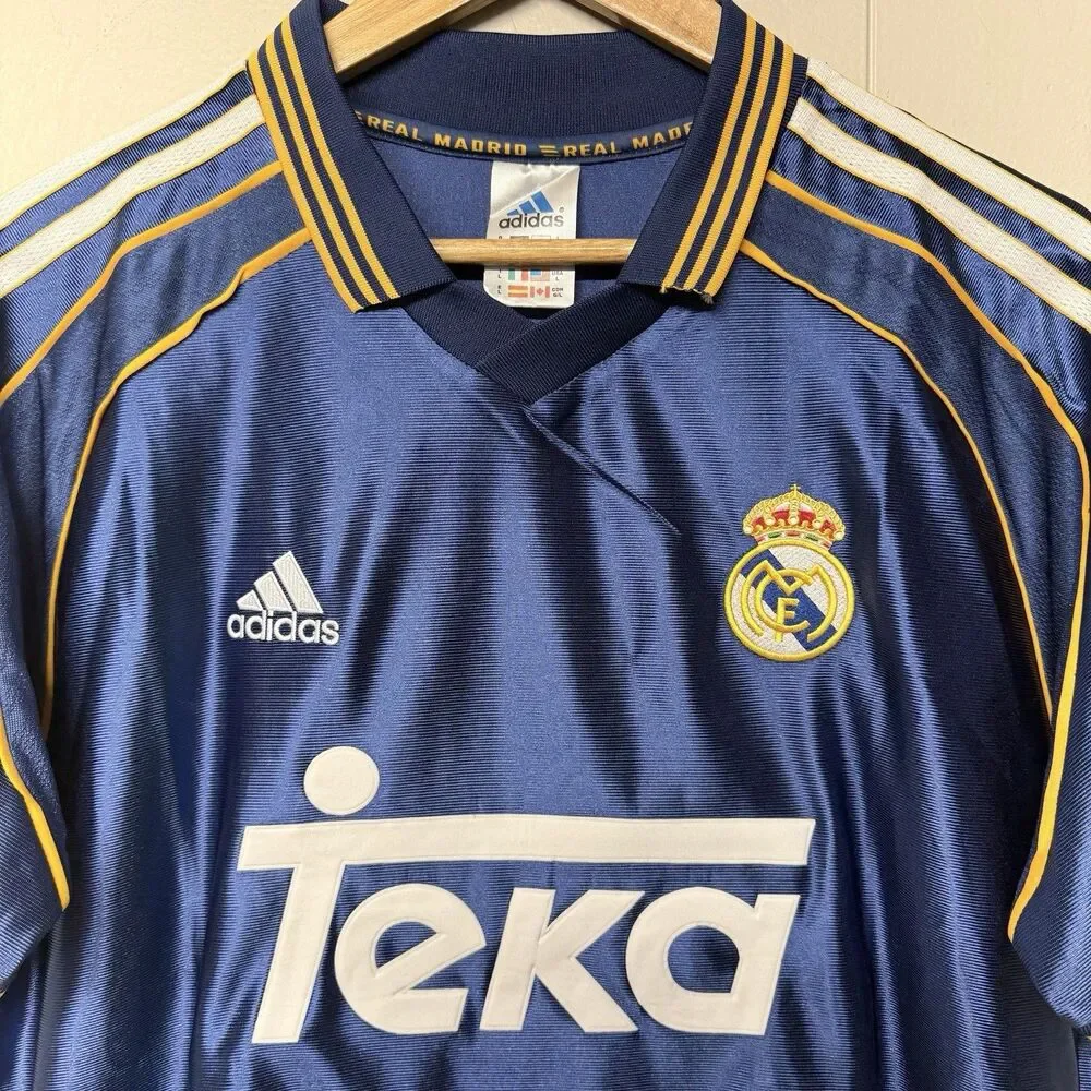NWT Vintage Adidas Real Madrid 1999 Third Shirt Jersey Soccer Kit Blue Men L